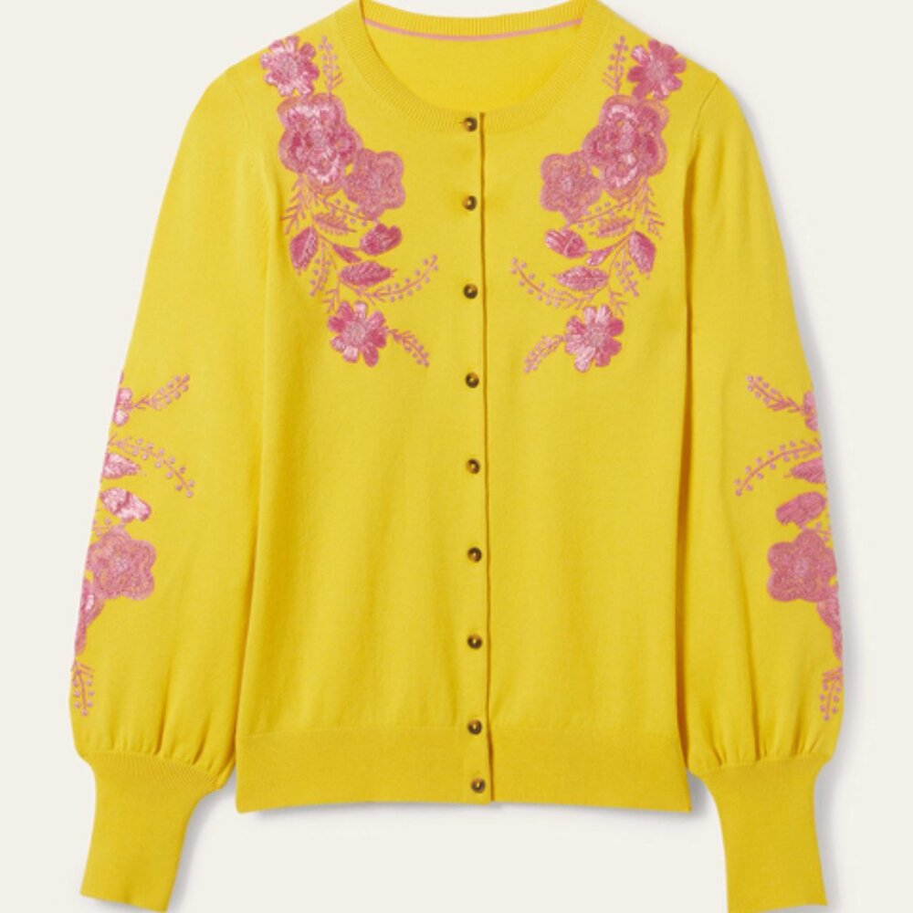 NEW NWT Boden Embroidered Blouson Cardigan in Lemon Fizz Size US 20 22 new